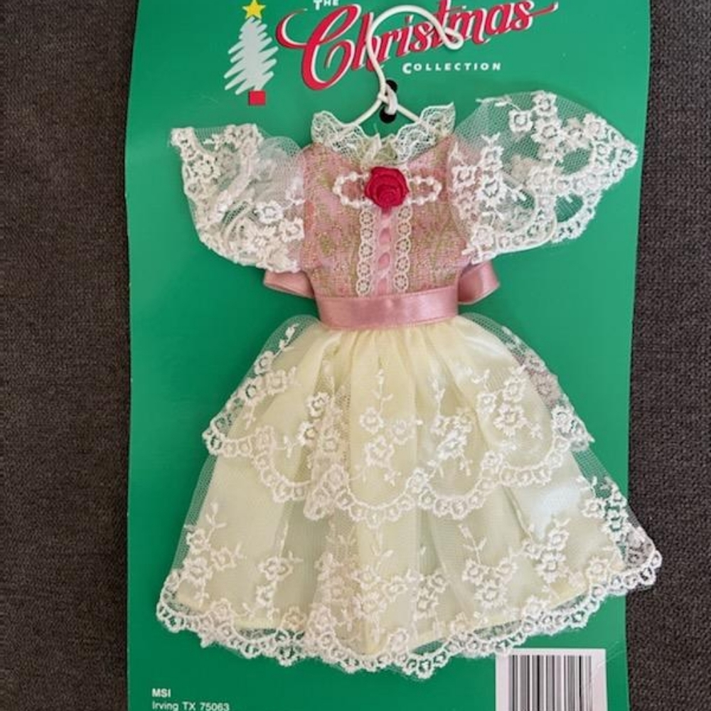 COPY - NWT Christmas Collection Vintage Antique Doll Dress ornament on hanger.